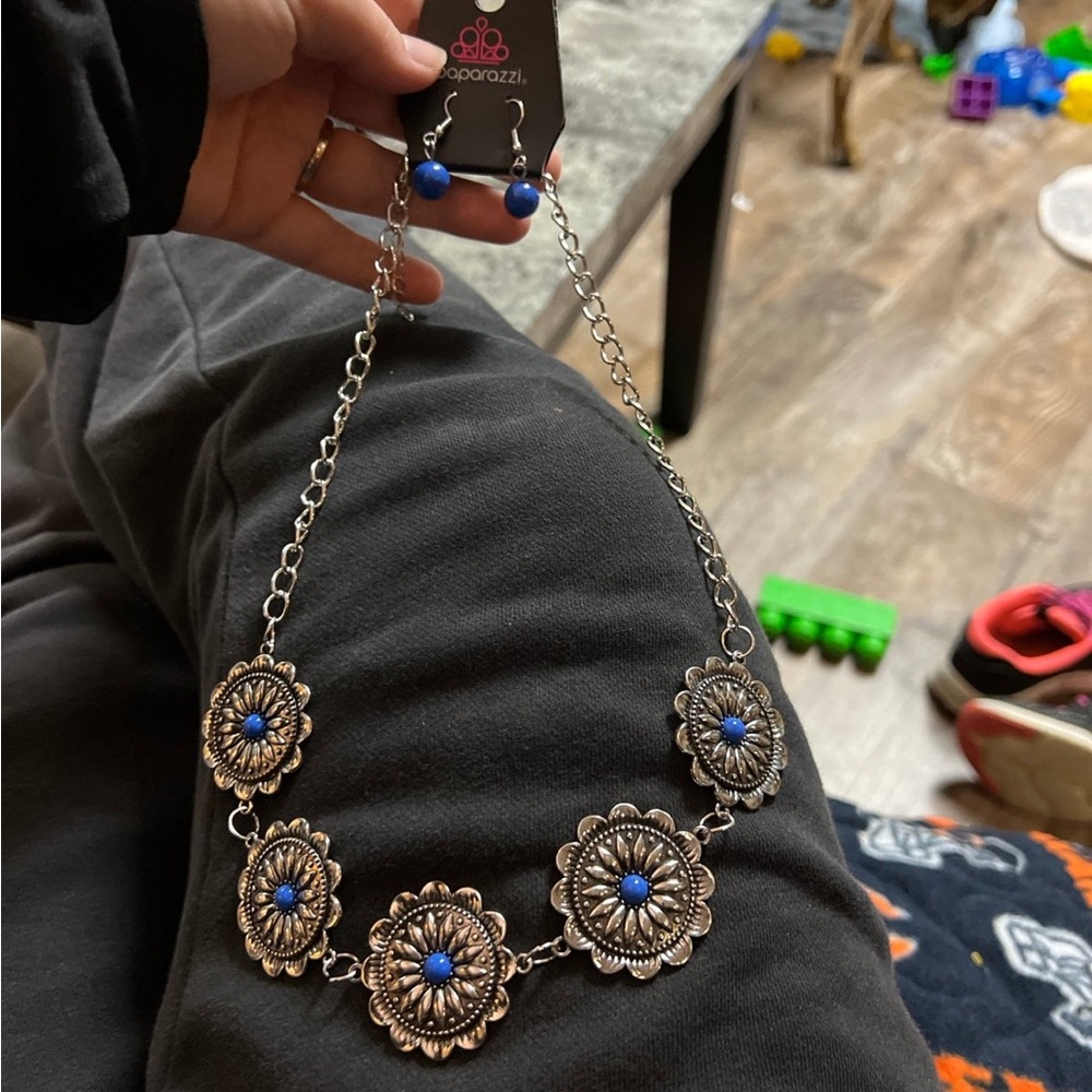 Paparazzi Silver and Blue Medallion Necklace